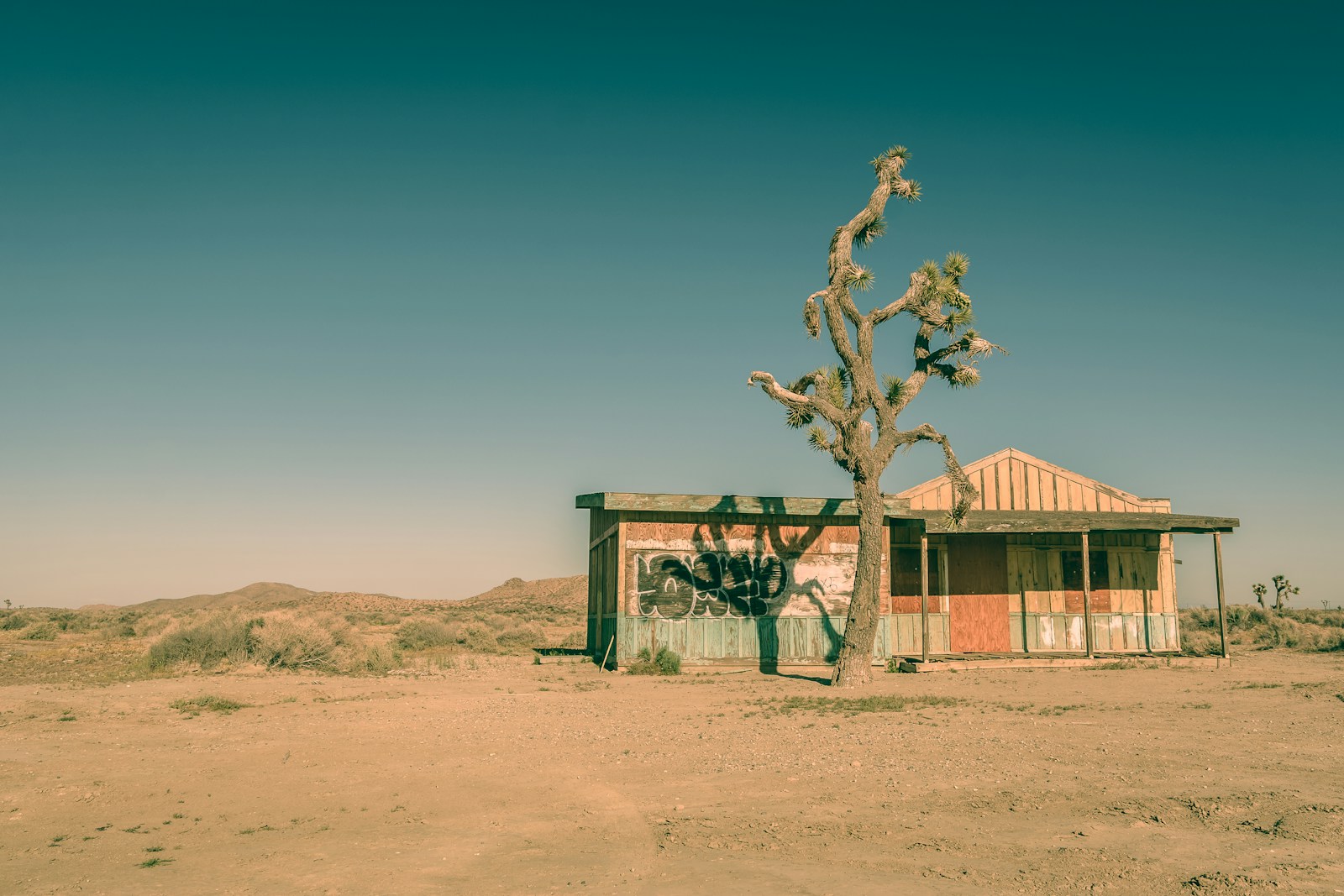 Warm high desert architecture and landscape near Pahrump, Nevada